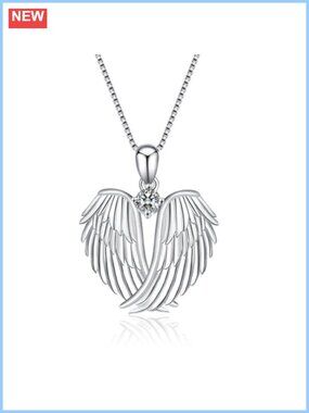 Angel Wings Pendant Necklace 925 Sterling Silver Rhinestone Guardian Jewelry